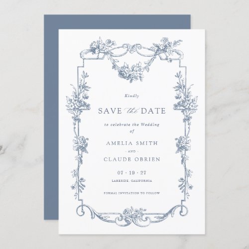 Floral French Vintage Frame Save the Date Wedding Invitation