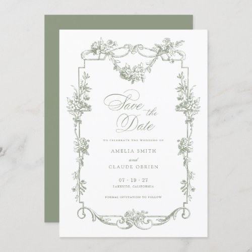 Floral French Vintage Frame Save the Date Wedding Invitation