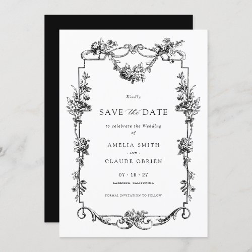 Floral French Vintage Frame Save the Date Wedding Invitation