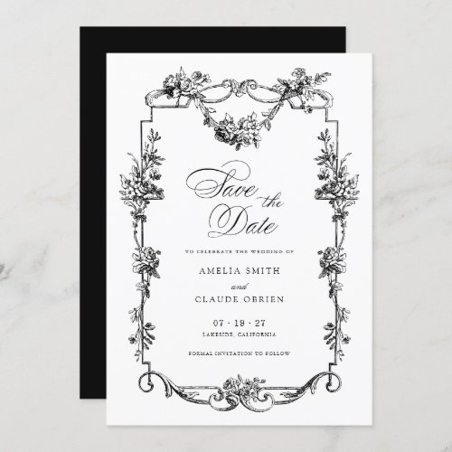 Floral French Vintage Frame Save the Date Wedding Invitation