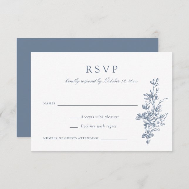 Floral French Vintage Toile Wedding RSVP Invitation (Front/Back)
