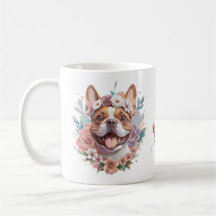Floral Frenchie cute floral Head Watercolor