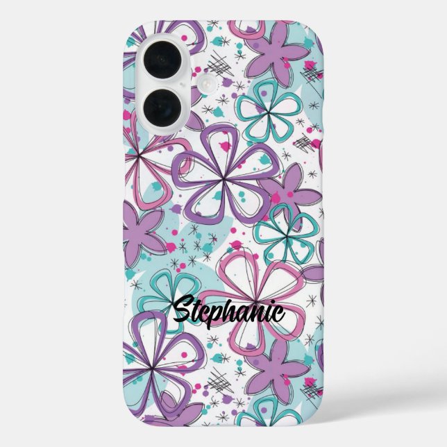 Floral Frenzy - Doodle Flowers with Paint Splatter Case-Mate iPhone Case (Back)