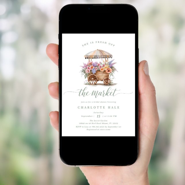 Floral Fresh Off the Market Bridal Shower Invitation (Front Digital)