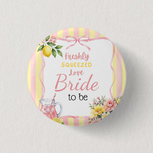 Floral Freshly Squeezed Pink Lemon Bridal Shower Button