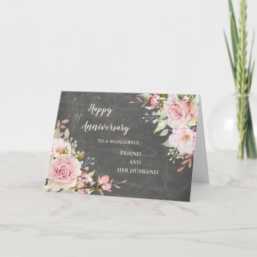 Floral Friend and Her Husband Wedding Anniversary Card