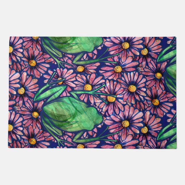 Floral Froggy Green tree Frog Art Daisy            Doormat (Front)