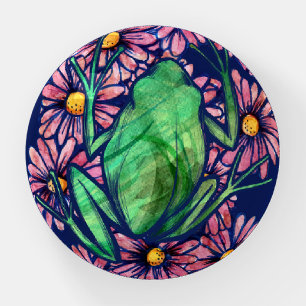 Floral Froggy Green tree Frog Art Daisy            Paperweight