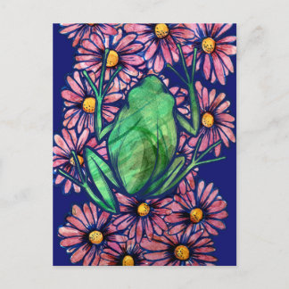 Floral Froggy Green tree Frog Art Daisy Postcard
