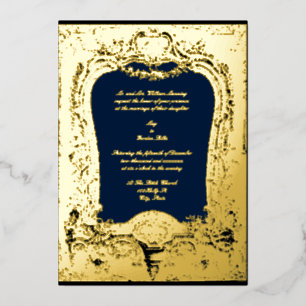 Floral, Fruit, Bird Baroque Rococo Frame Wedding Foil Invitation
