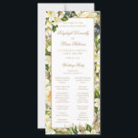 Floral Full Mass Catholic Wedding Ceremony Program<br><div class="desc">This elegant, floral, Catholic wedding program card is for a ceremony with a full mass. It features a classic serif font accented by a fancy, script font in gold as well as a lovely, pattern of white watercolor flowers and greenery for a shabby chic, cottagecore look. This vintage, Art Nouveau...</div>