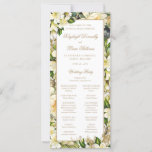 Floral Full Mass Catholic Wedding Ceremony Program<br><div class="desc">This elegant, floral, Catholic wedding program card is for a ceremony with a full mass. It features a classic serif font accented by a fancy, script font in gold as well as a lovely, pattern of white watercolor flowers and greenery for a shabby chic, cottagecore look. This vintage, Art Nouveau...</div>