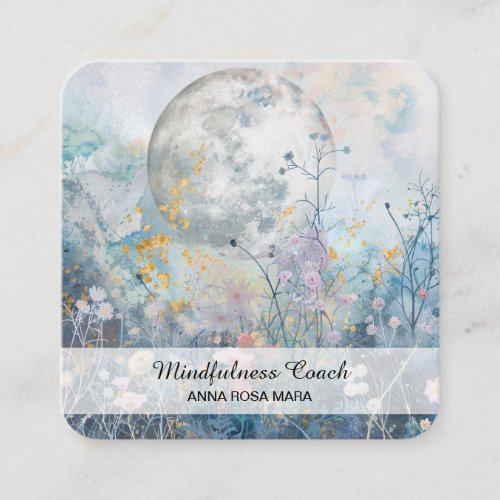  Floral Full Moon Flowers AP70 Ethereal QR Square Business Card