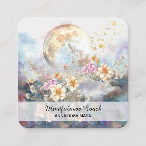  Floral Full Moon Flowers Ethereal QR _ AP70 Square Business Card