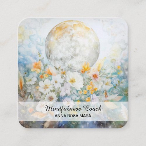  Floral Full Moon Flowers Ethereal QR AP70 Square Business Card