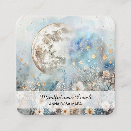  Floral Full Moon Flowers QR AP70 Ethereal Square Business Card