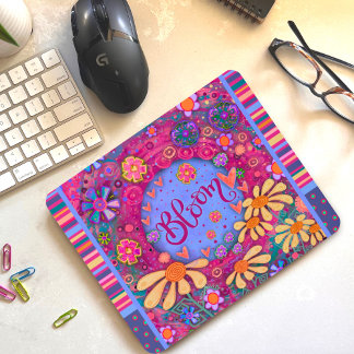 Floral Fun Bloom Modern Stripe Inspirivity Mouse Pad