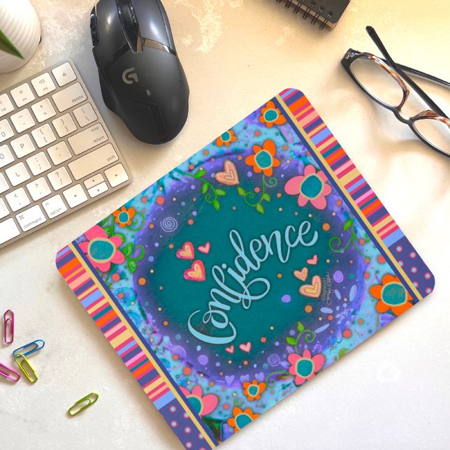 Floral Fun Confidence Stripe Inspirivity Mouse P Mouse Pad (Creator Uploaded)