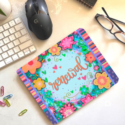 Floral Fun Renewal Modern Stripe Inspirivity Mouse Pad