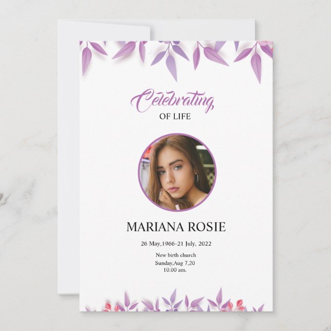 Floral Funeral Announcement Card (Front)