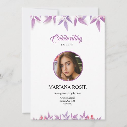 Floral Funeral Announcement Card
