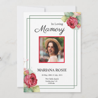 Floral Funeral Announcement Card