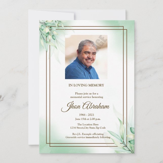 Floral Funeral Announcement Card (Front)