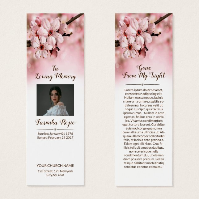 Floral Funeral Bookmark Template (Front & Back)