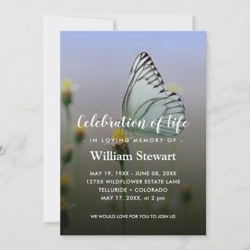 Floral Funeral  Butterflies Celebration of Life Invitation