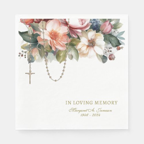 Floral Funeral Catholic Rosary Memorial  Napkins