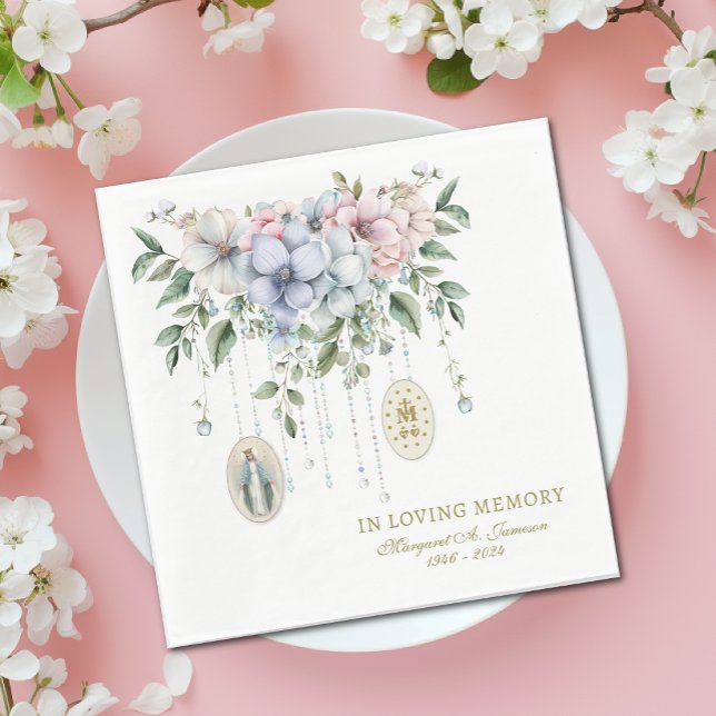 Floral Funeral Catholic Rosary Memorial  Napkins (Creator Uploaded)