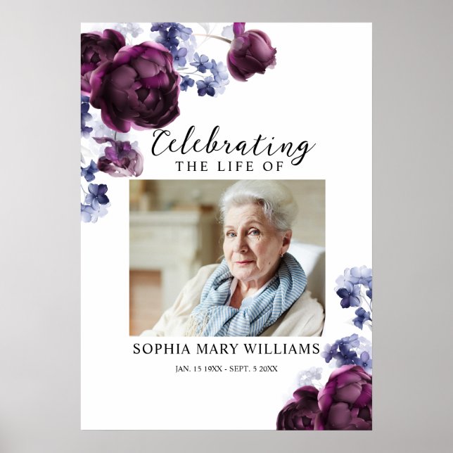 Floral Funeral Celebration of Life Welcome Sign (Front)