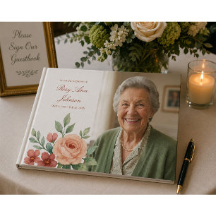 Floral Funeral Guest Book Memory Book With Photo 