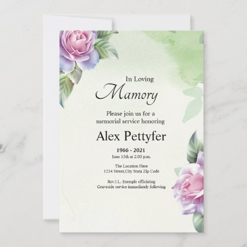Floral Funeral Invitation  Announcement Card