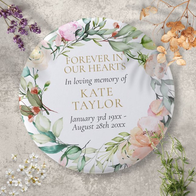 Floral Funeral Memorial Forever In Our Hearts Button (Floral Funeral Memorial Forever In Our Hearts Button)