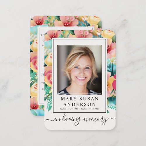 Floral Funeral Memorial Photo Prayer Card