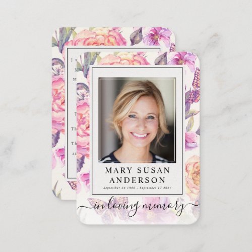 Floral Funeral Memorial Photo Prayer Card