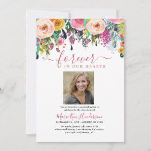 Floral Funeral Memorial Service Photo  Invitation