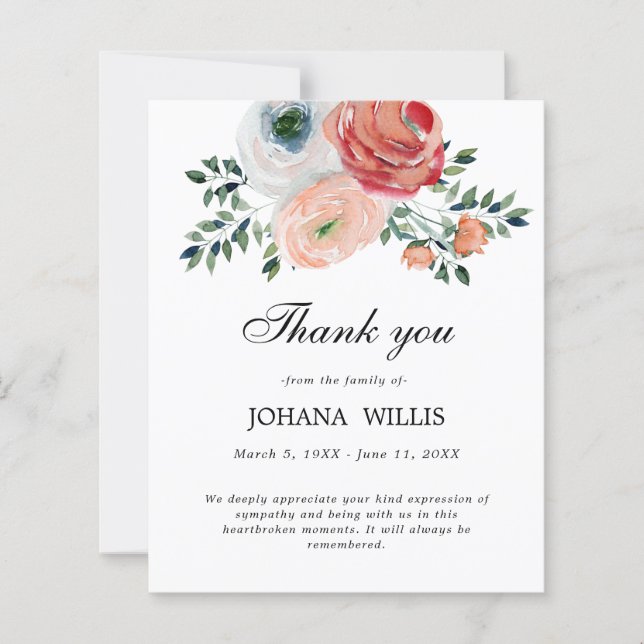 Floral  Funeral  Memorial Thank You Card (Front)