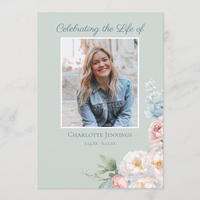 Floral Funeral Photo Memorial Order of Service Program (Front)