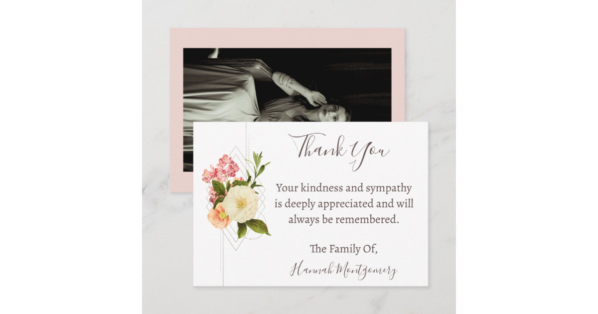 Floral Funeral Photo Thank You Card, Sympathy Note Card | Zazzle