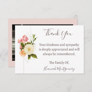 Floral Funeral Photo Thank You Card, Sympathy   Note Card