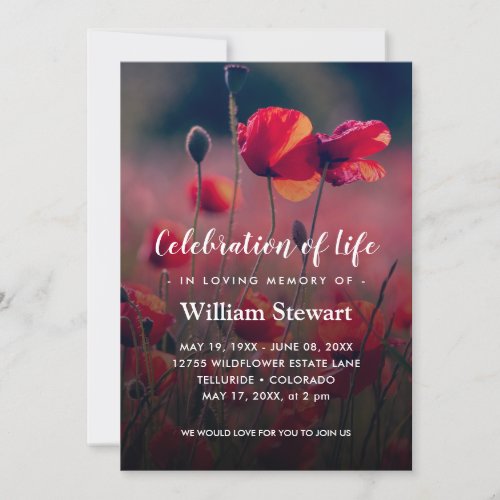 Floral Funeral  Poppies Celebration of Life Invitation