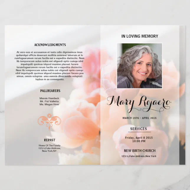 Floral Funeral Program Flyer Template | Zazzle