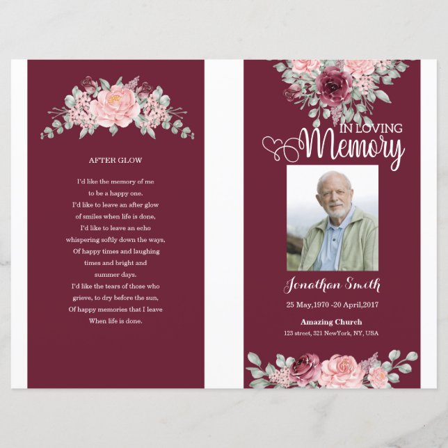 floral Funeral Program template (Front)