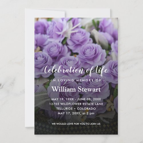 Floral Funeral  Purple Roses Celebration of Life Invitation
