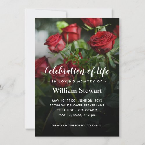 Floral Funeral  Red Roses Celebration of Life Invitation