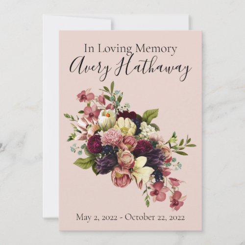 Floral Funeral Sympathy Photo Memorial Prayer Card