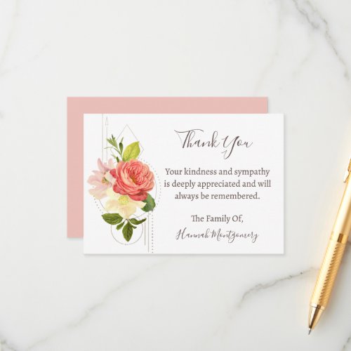 Floral Funeral Thank You Card Sympathy Enclosure Card