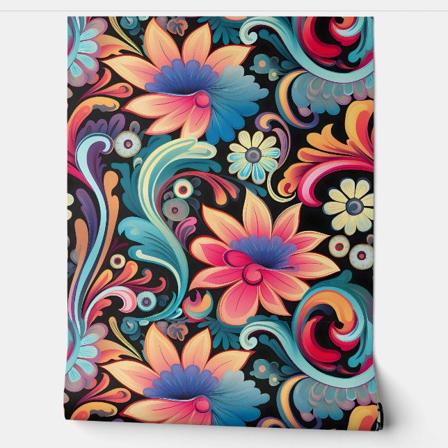 Floral Funkadelic Botanical Wallpaper (Unrolling)